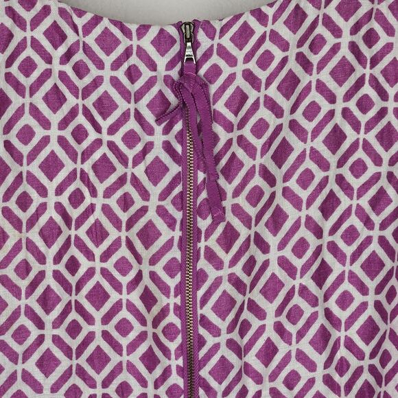 LOFT Sleeveless 100% Linen Patterned Colorblock Summer Dress Size 10 - Picture 6 of 9